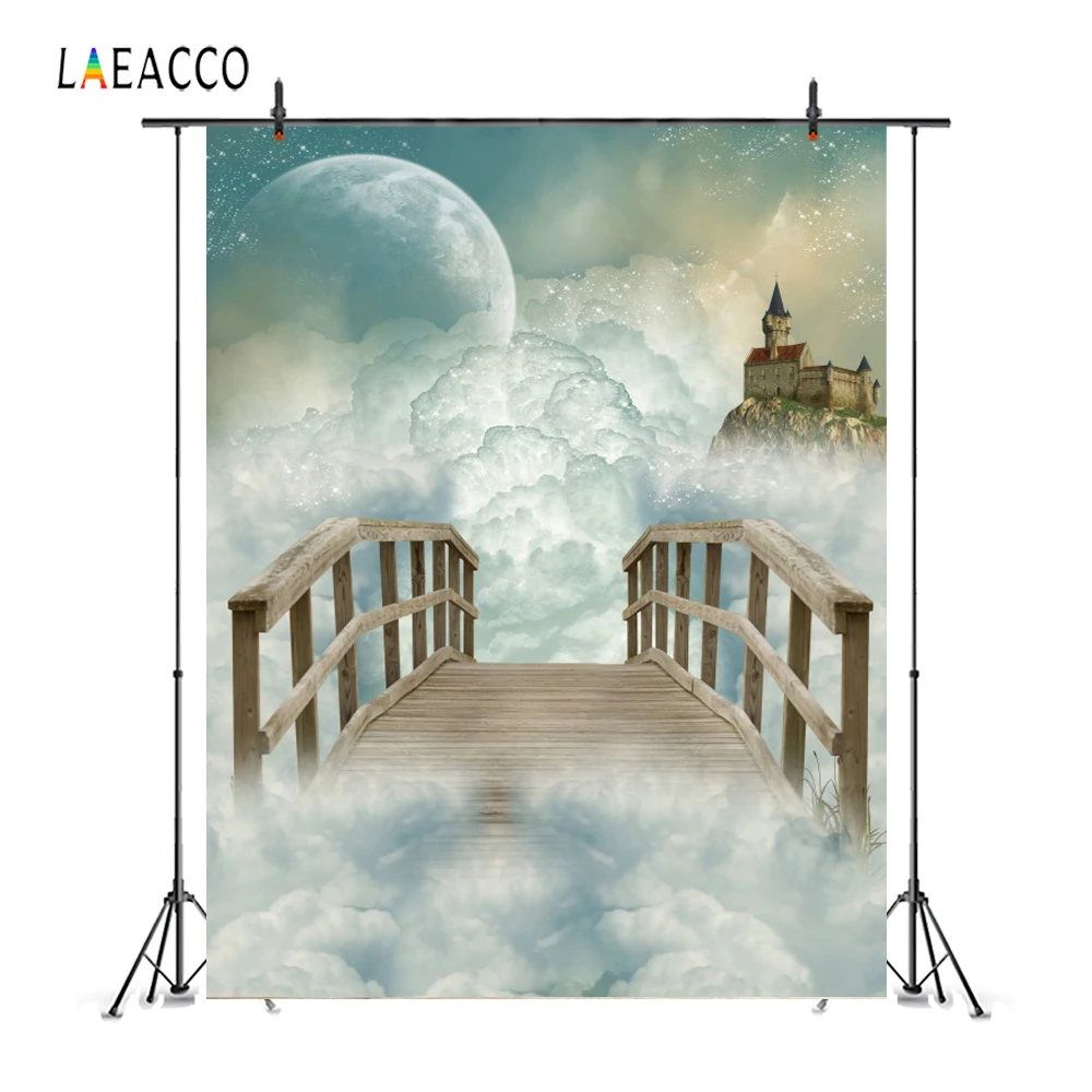 Laeacco Wooden Bridge Clouds Hut Photo Backgrounds Customized Photography Backdrops For Photo Studio