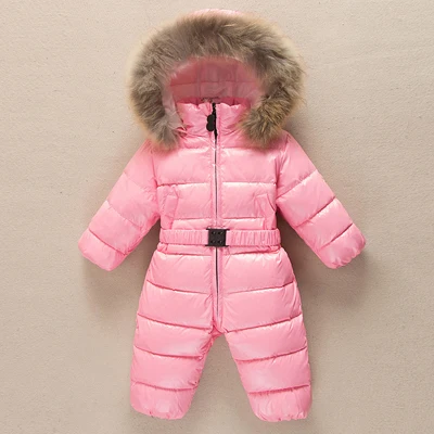 Зимний комбинезон для русской зимы; детская одежда; Одежда для девочек; парка для мальчиков; детские куртки; пуховое пальто; зимняя одежда; комбинезон для малышей - Цвет: Pink Jumpsuits