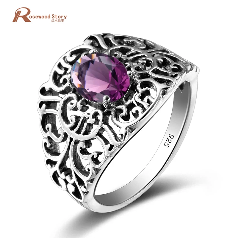 

Luxury Big Purple Stones Ring Vintage Created Crystal Antique Rings For Women Handmade Party Christmas Gift Turkish Jewelry