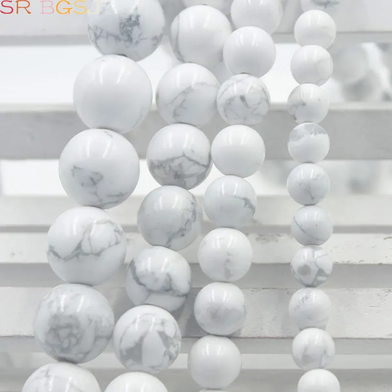 

Free shipping Hot Sale 4MM 6MM 8MM 10MM Natural White Howlite Stone Beads For Bracelet Necklace DIY Jewelry