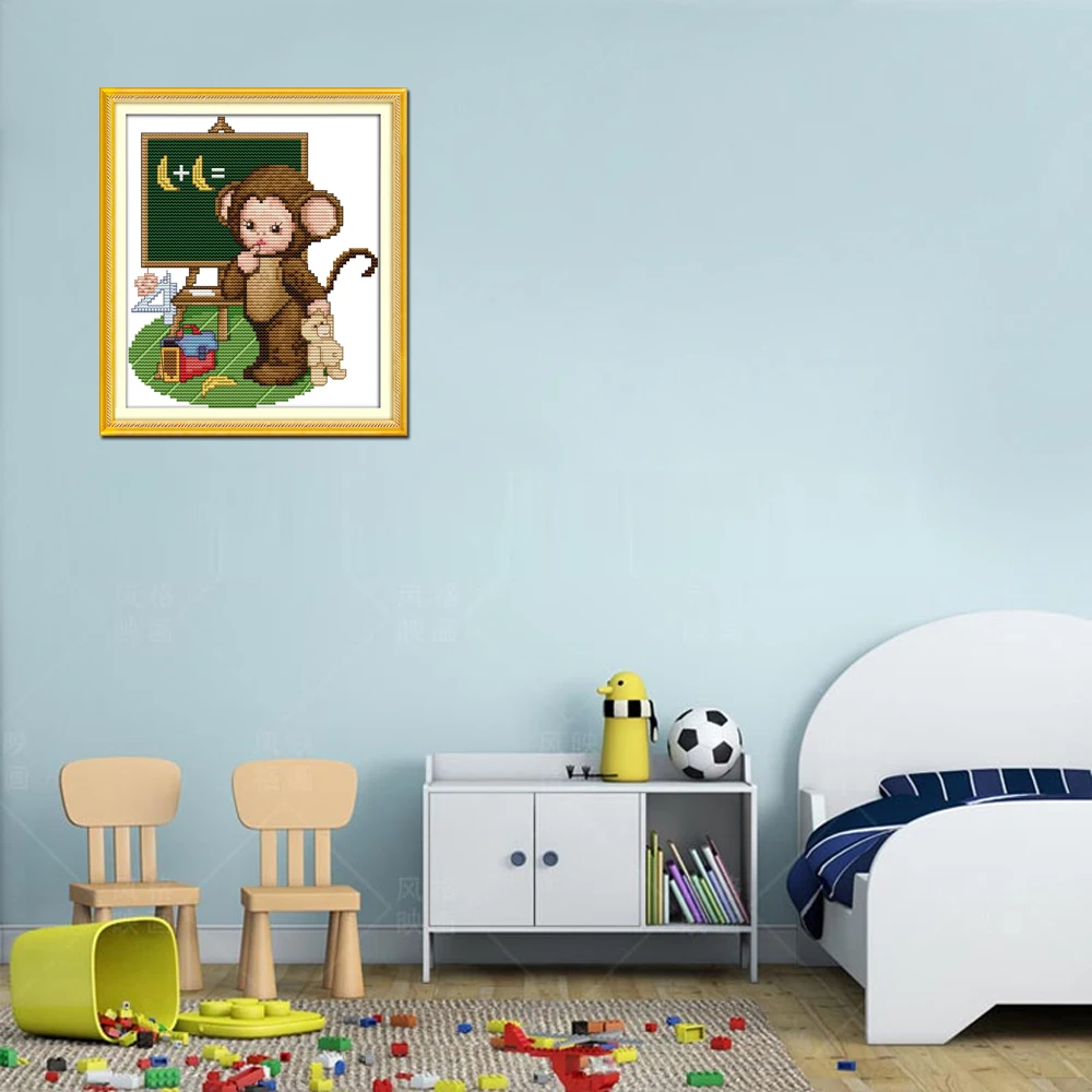 Joy Minggu Gaya Kartun Monyet Kecil Belajar Matematika Pola Dihitung