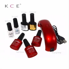 Lulaa 1006 UV 9W Lamps of Resurrection nail tools and portable package five 10 ml soaked UV glue gel Nail Polish Set