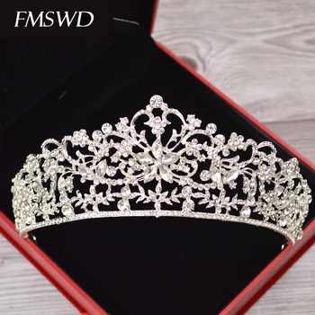 

Popular Golden Silver Crystal Luxury Crown Bride Wedding Headband Headdress Travel Photography Goddess Hair Accessories