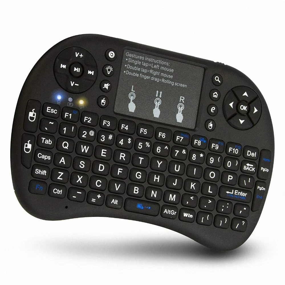 

i8+ 2.4GHz Mini Wireless Keyboard with Touchpads Mouse, LED Backlit, Rechargable Li-ion Battery-Black