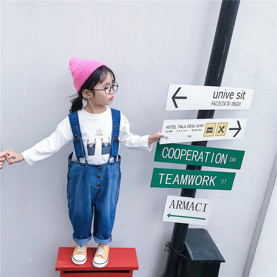 

2019 Best Selling Girls Denim Overall Autumn Kids Girls Jean Pants 2-7t