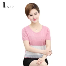 ASLTW футболка для женщин Летняя Новинка тонкая трикотажная женская футболка плюс размер сшивание цвет полый короткий рукав Футболка женская