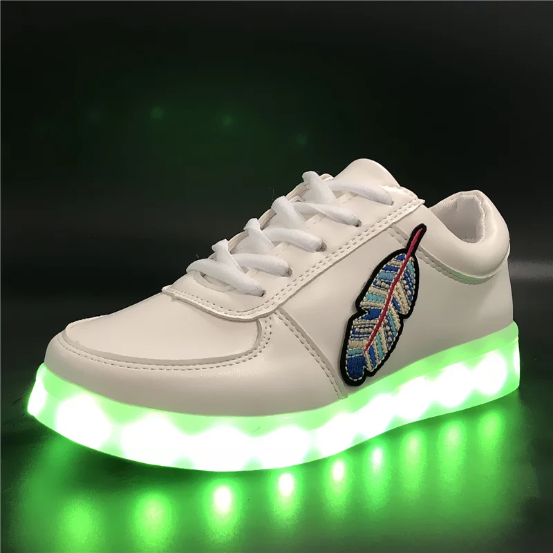7ipupas EUR 30-44 светящиеся кроссовки для мальчиков и девочек с листьями детская повседневная обувь со светящейся подошвой USB перезарядка детские туфли со светодиодной подсветкой
