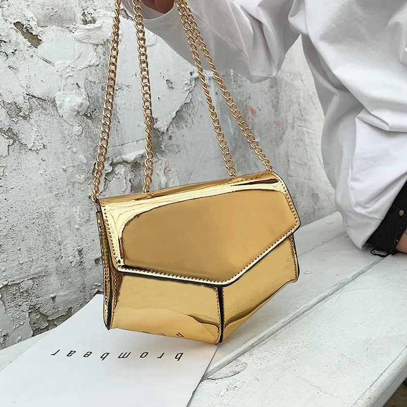 

luxury women's handbags Fashion Golden Glossy Chain PU leather Shoulder Messenger Bag banquet party purse small crossbody bags