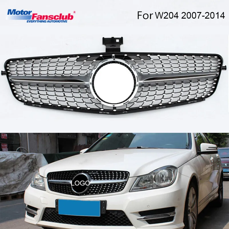 

Black/Sliver Car Racing Grille For Mercedes Benz W204 Grill 2007-2014 C180 C300 C200 AMG Style Chrome Emblem Mesh Front Bumper