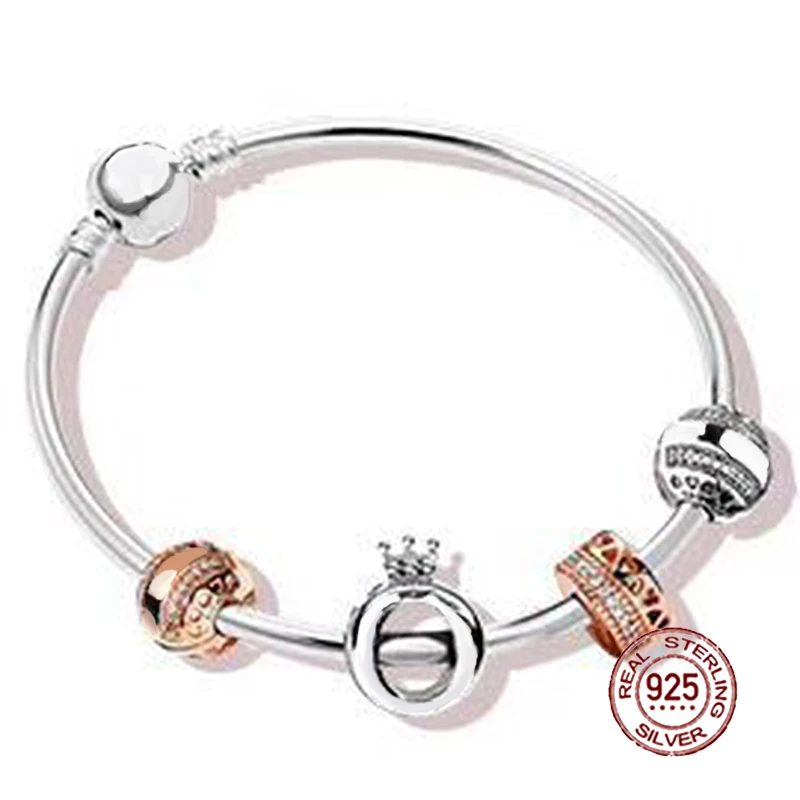 

NEW 2018 New Hot Sale 100% 925 sterling silver Bracelet For In Love Gift Set For Women Bangle Rose Bead Charm DIY Jewelry