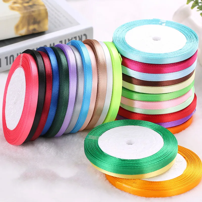 

2/8" (6mm) 25 Yards Cheap Silk Satin Ribbon arts crafts & sewing White Black Blue Purple Ribbon handmade diy material gift wrap