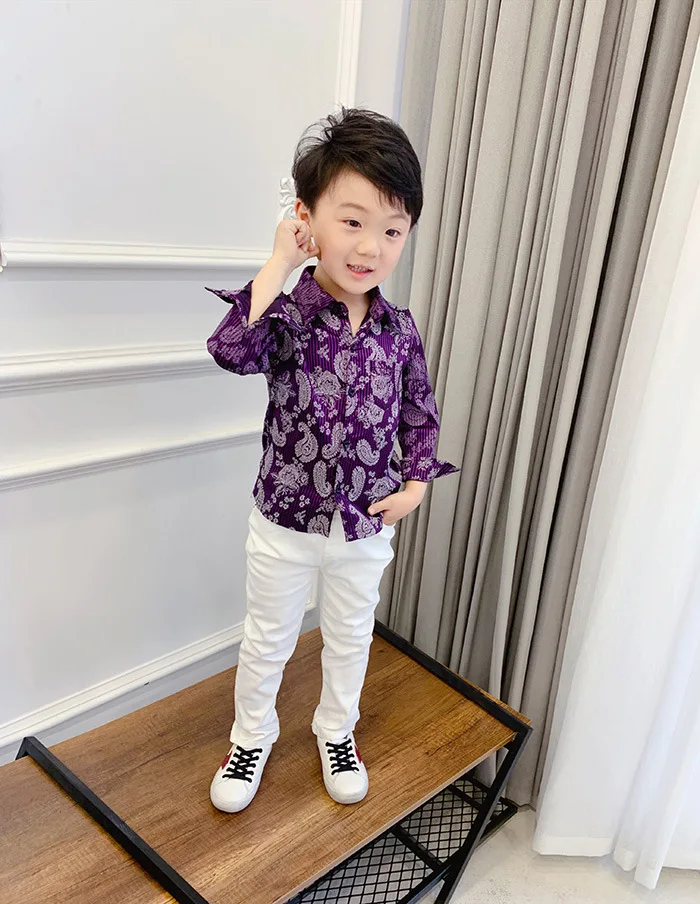 Новая детская рубашка с длинными рукавами для мальчиков в Корейском стиле рубашка с цветочным принтом Пляжная блузка для малышей модные рубашки для мальчиков с длинными рукавами ALI 322