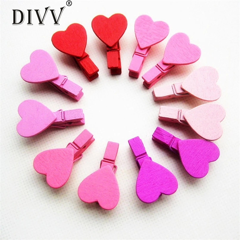 Home Wider Hot Selling 12Pcs Mini Heart Love Wooden Clothes Photo Paper Peg Pin Clothespin Craft