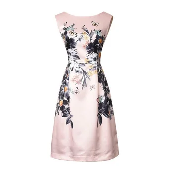 

New Arrival Flower Print Women Dress Elegant O-Neck Sleeveless A-Line Dresses