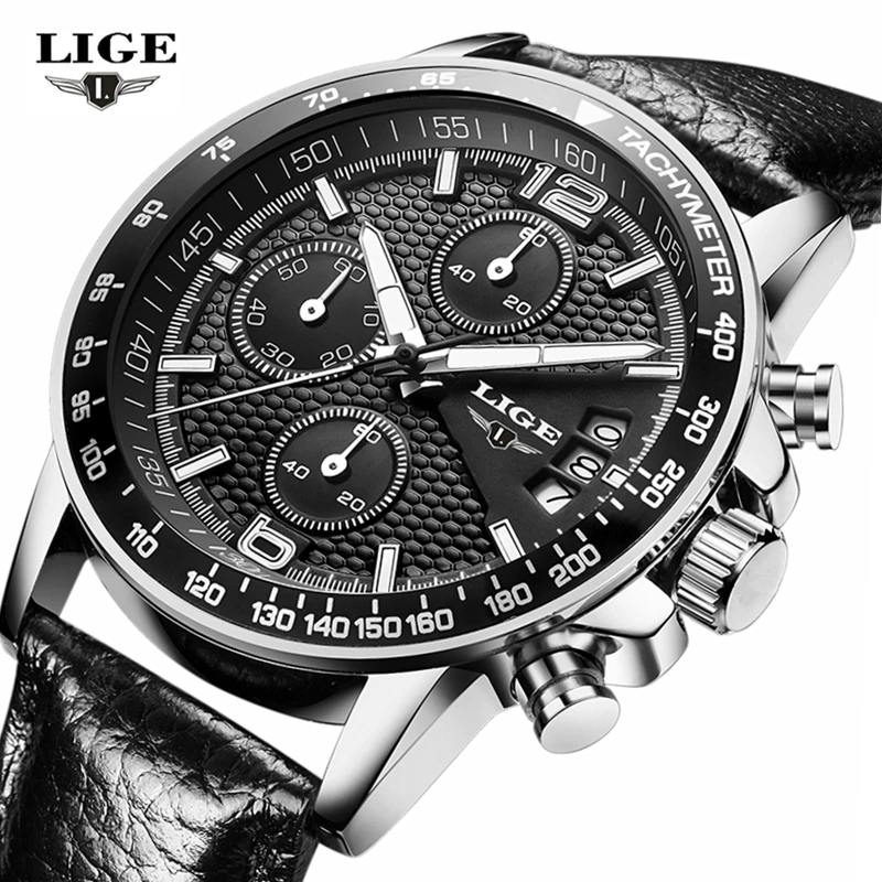 

Brand LIGE 2017 new men's watches quartz watch men real three dial luminous waterproof 30M outdoor sports steel watch