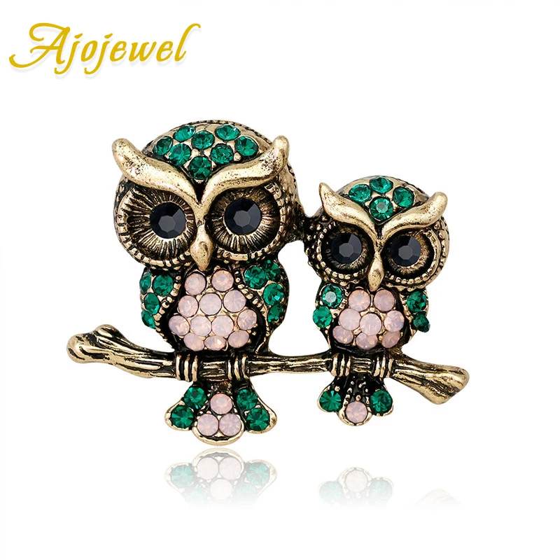 

Ajojewel Vintage Style Rhinestone Owl Brooch Animal Jewelry Antique Gold Color Brooches Pins 2019 Drop Shipping