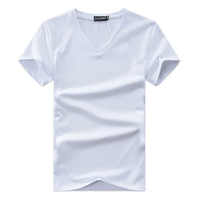 Лето,, Мужская футболка с принтом, v-образный вырез, хлопок, короткий рукав, топы, качественные, повседневные, мужские, облегающие, классические, брендовые футболки - Цвет: White