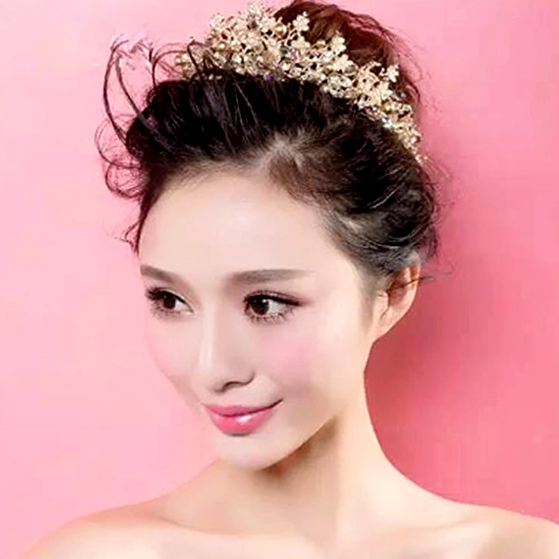 New Fashioon Handmade Beaded Crystal Rhinestone High Quality Crownpiece Multicolour Bride Hair Accessory Wedding Jewelry