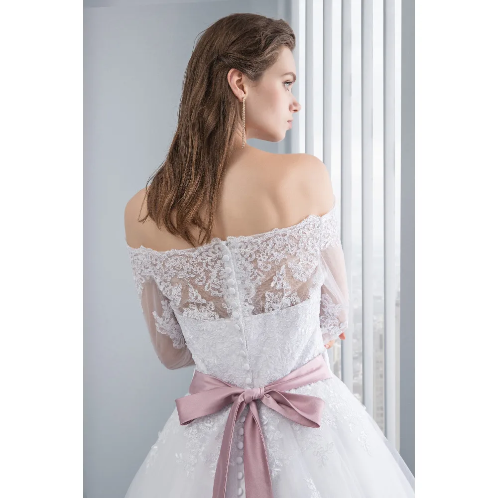 Свадебное платье с длинным рукавом открытыми плечами и кружевом|robe de mariage|bride