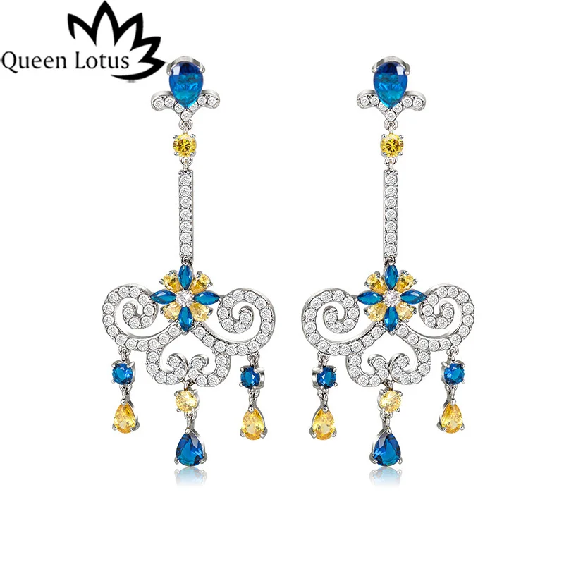 

Queen Lotus 2018 Ethnic Long Dangle Earrings for Women Baroque Chandelier Earrings Jewelry Crystal Drop Earrings Big Adornment