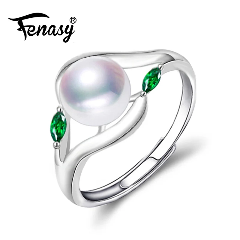 

FENASY Pearl Jewelry,natural Pearl rings,retro Freshwater Pearl 925 Silver ring,square zicron rings for women with jewelry box