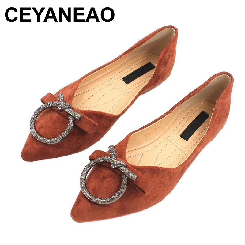 

CEYANEAO 2019 leather shoes with a flat sole; pointed toe loafers; Spring casual shoes made of cowhide; women's shoes with flat