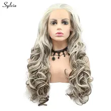 Sylvia Blonde Blend коричневый выделенный цвет волос для женщин длинные мягкие надувные кудрявые бесклеевые волосы свободная часть синтетический кружевной передний парик