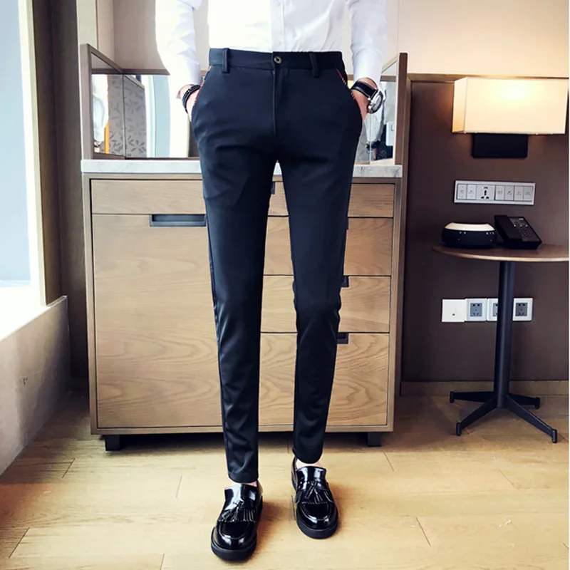 Модные новые высококачественные хлопковые мужские штаны, прямые весенние и летние длинные мужские классические деловые повседневные штаны, длинные штаны средней длины