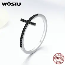WOSTU чистого 925 пробы серебра Вера Крест палец кольца с камень циркония чорный для женщин вечерние подарок ювелирные изделия BKR067