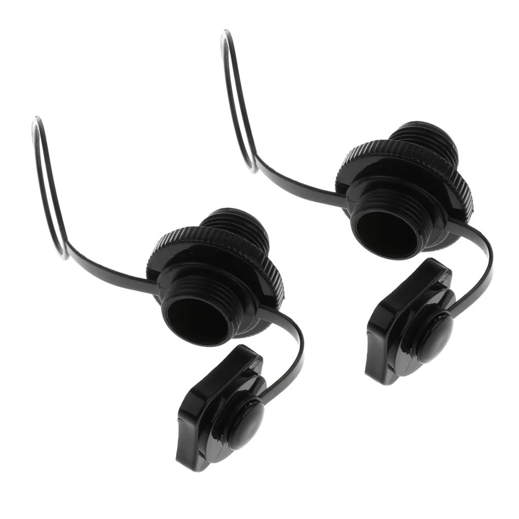 2 Pcs Durable Plastic Safety Air Valve Nozzle for Inflatable Boat Rubber Kayak Tender Raft Mattress Airbed Black 