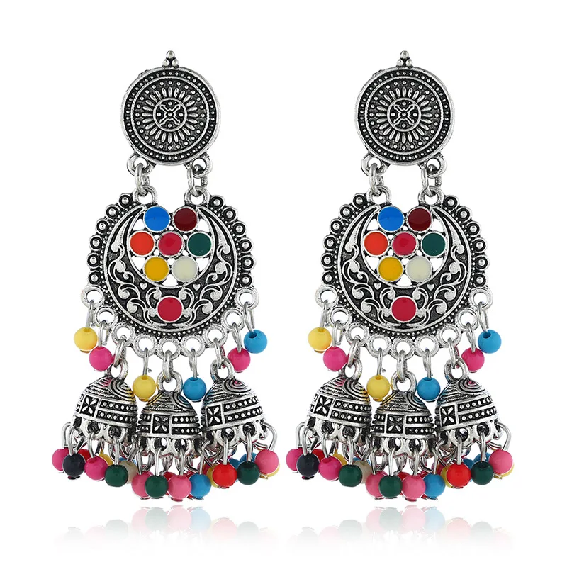 Индийские женские серьги Jhumka золотого и серебряного цвета большие длинные