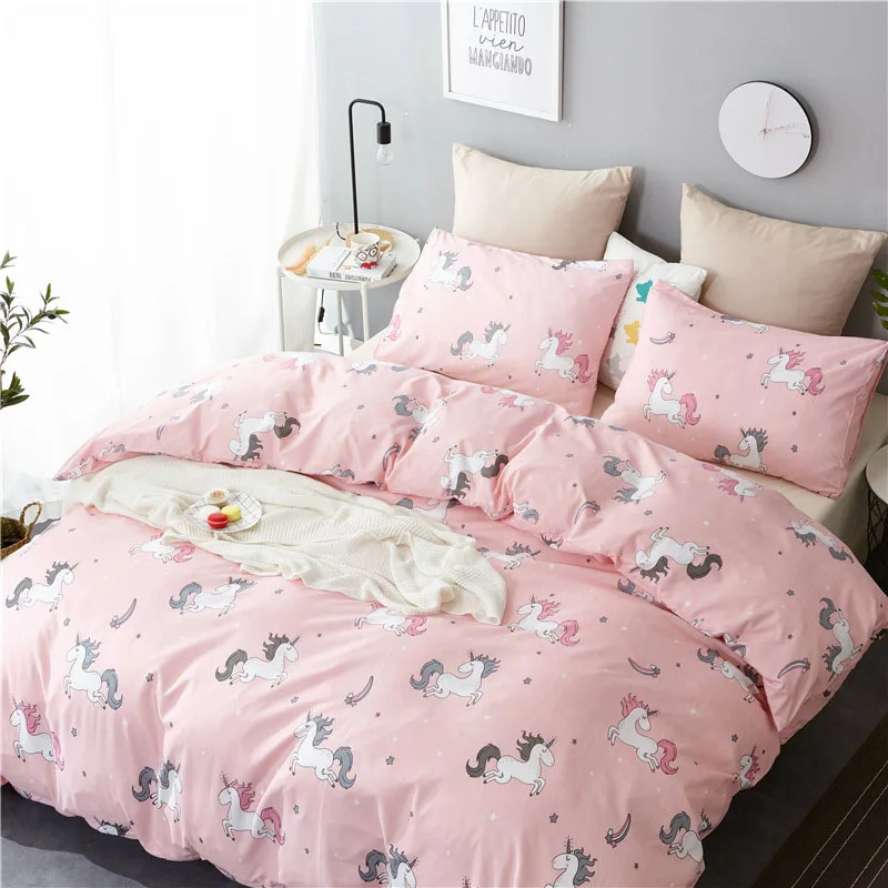 

New Pink Unicorn bedding sets Embroidery bed set double Twin queen king size duvet cover bed sheet set pillowcase