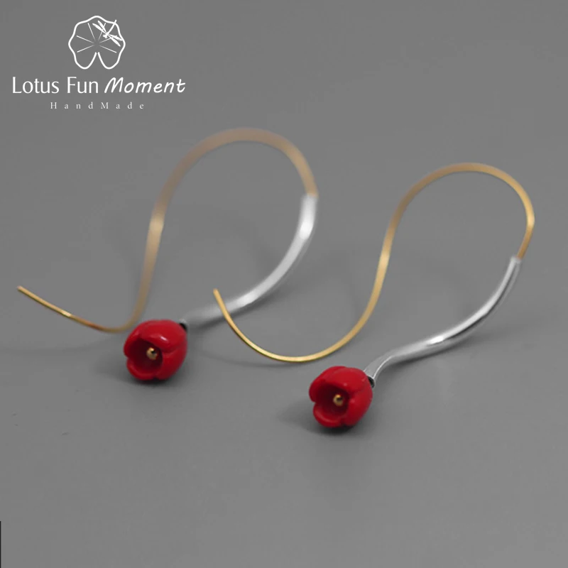 Lotus весело момент Настоящее серебро 925 проба творческий ручной работы дизайнер ювелирные украшения специальные этнические стиль длинные