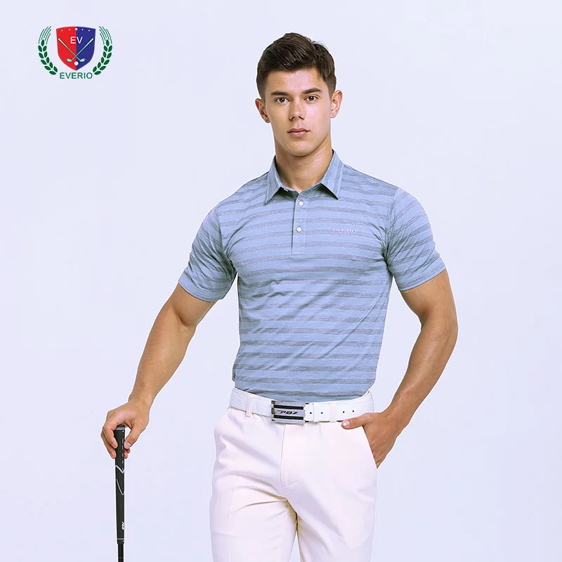 Летняя мужская тенниска, рубашка поло для гольфа, быстросохнущая, дышащая, впитывающая влагу Спортивная футболка в полоску с коротким рукавом, спортивная одежда - Цвет: blue
