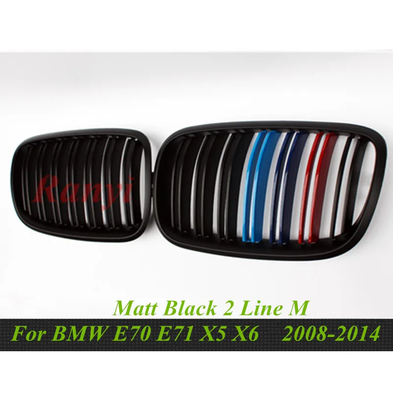 L+ R глянец/матовый черный двойной/одна планка Передняя решетка решетки для BMW X5 X6 E70 E71 2008- автостайлинг гоночные грили - Цвет: Matt Black 2 Line M