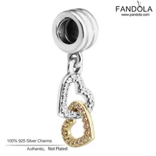 Fandola Diy Beads for Jewelry Making Silver 925 Original Interlocked Hearts Hanging Charms Jewellery Fits Women Bracelet