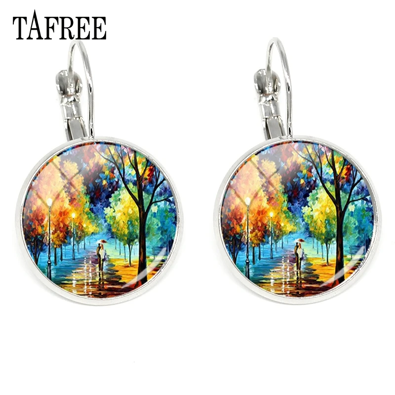 

TAFREE Oil on Canvas Clip Earrings Leonid Afremov Painting picture Statement Clip On Earrings for lover fashion Jewelry PT72