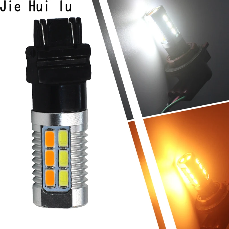 

2Pcs 1157 3157 7443 5630 22 SMD Amber/White 22 LED 12V Dual Colors LED Bulbs S25 P21W DRL Brake Signal Lamp Parking Light