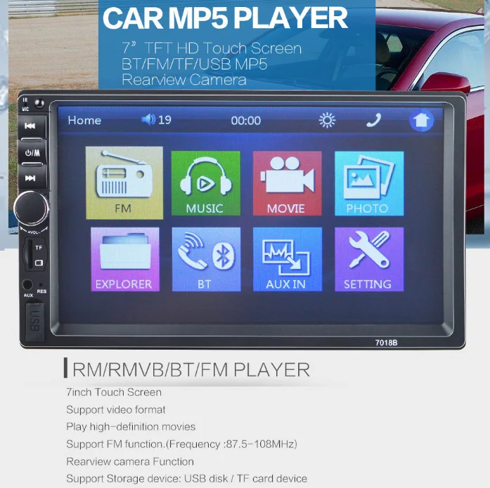 Best by DHL/Fedex 10pcs new 7018B 2 Din Car Video Player Auto Audio Stereo MP5 Player 7 inch 2Din Car DVD Player USB FM Bluetooth 1