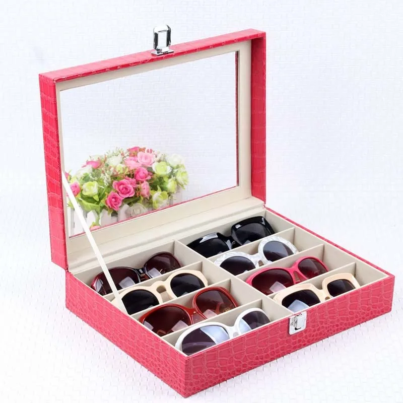 Glasses Display Box With Lock Black PU Leather High Quality Eyeglasses
