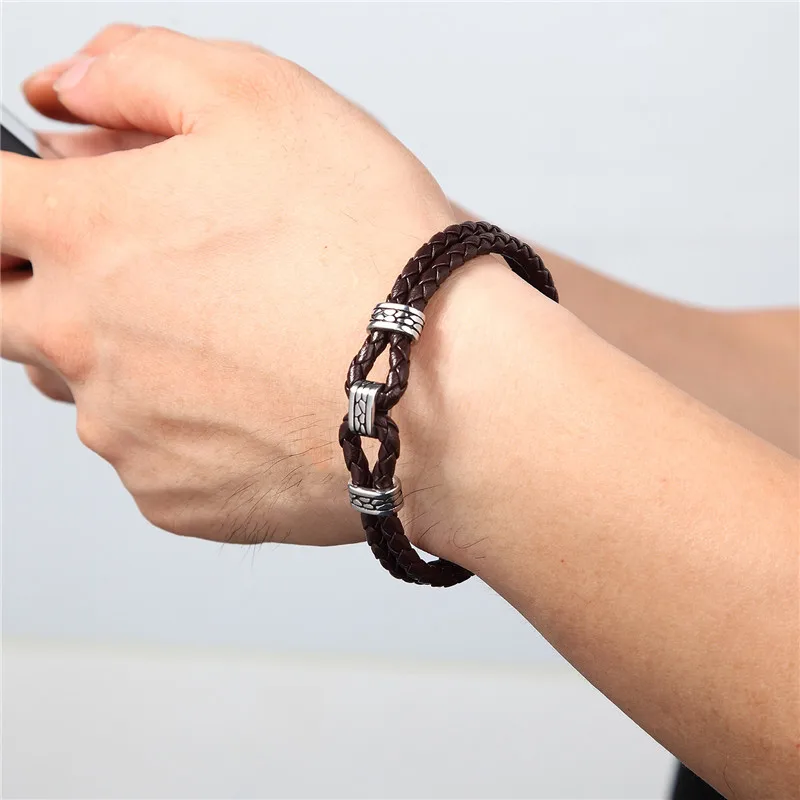 Charm Braided Genuine Leather Bracelets Bangles for women Friendship Bracelet Men Stainless Steel Magnet Buckle homme jewelry