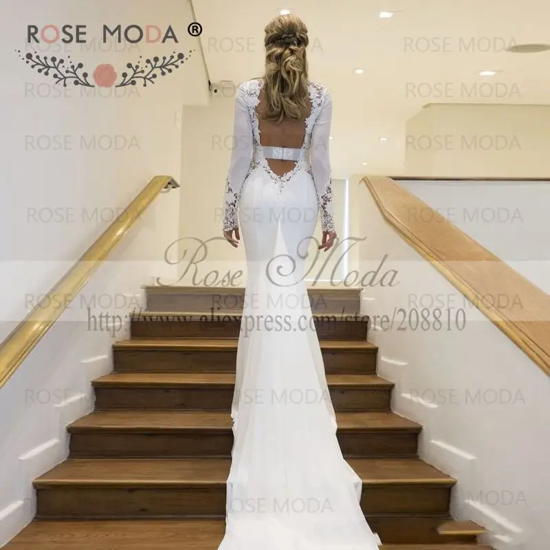 Y Deep V Neck Long Sleeves Sheath Wedding Dress With Cut Out Back Y Deep V Neck Long Sleeves Sheath Wedding Dress With Cut Out Back Lace Corset Keyhole Destination Bridal In Dresses From Weddings