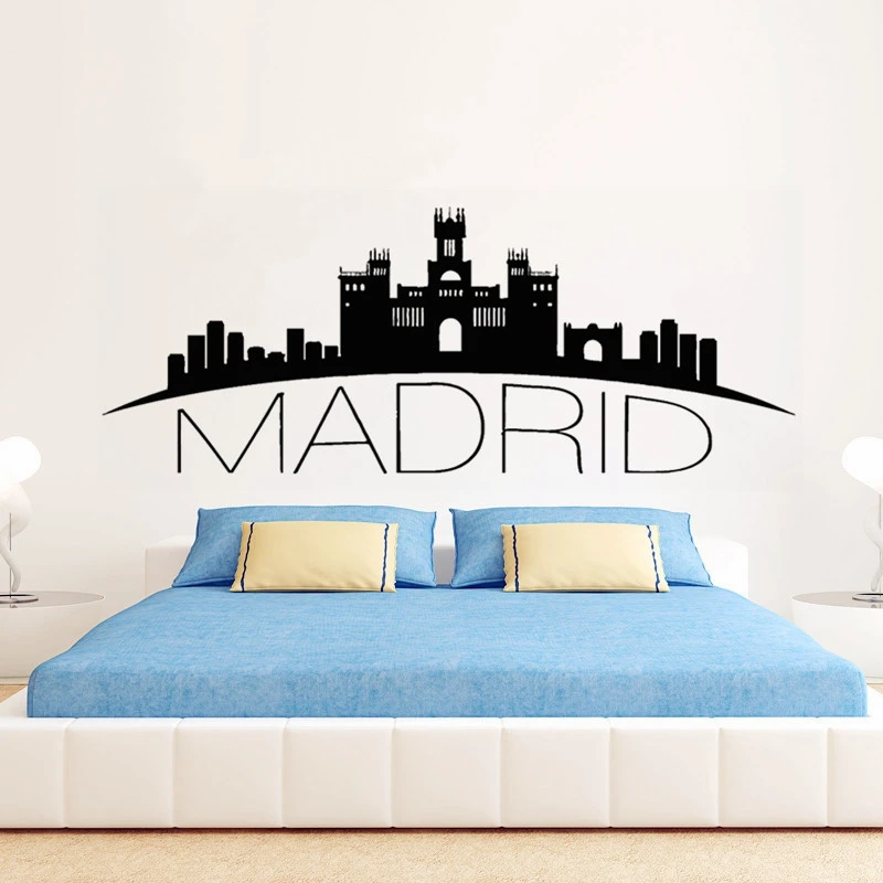 Spain-Madrid-Skyline-Wall-Decal-City-Silhouette-Vinyl-Stickers-Living-Room-Bedroom-Kitchen-Wall-Art-Murals