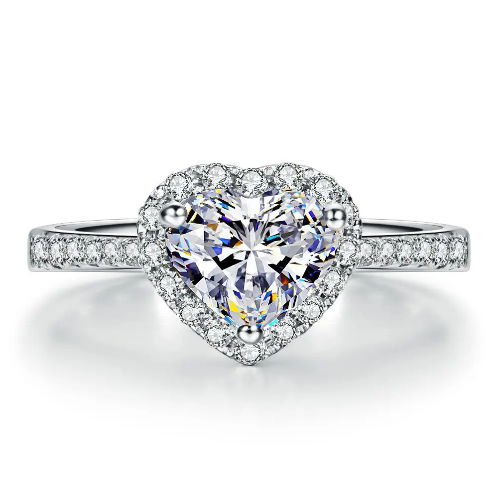 0.45CT FG/SI Diamante Anillo de Compromiso Del Corazón Para Las Mujeres Joyería Fina