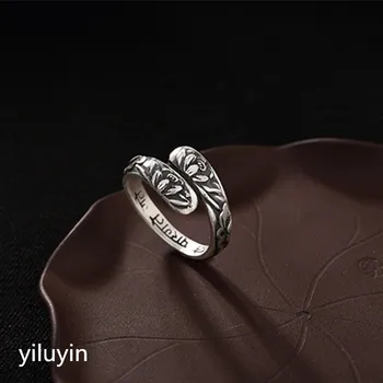 

KJJEAXCMY boutique jewelryar S999 pure silver, antique, matte lotus, six words, authentic lady, joker, open silver ring.