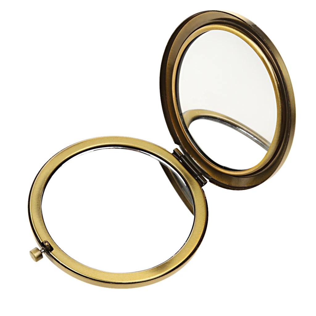 Vintage Bronze Alloy Folding Pocket Compact Mirror Regular Magnifying Purse Make Up Tool  High Quality