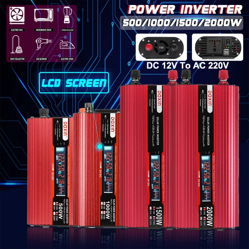 

Car Inverter 12V 2200V 500W/1000W/1500W/2000W P eak Power Inverter Voltage Transformer Converter 12/220V Inversor LCD Display