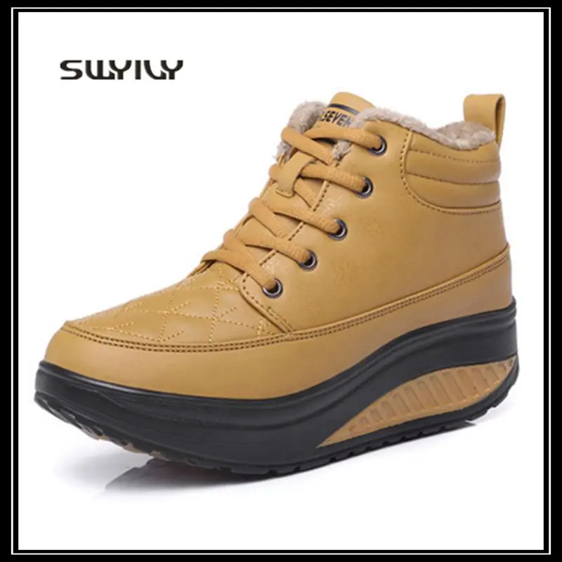 SWYIVY Women Toning Short Snow Boots Winter Warm Plus Velvet Sneakers 2018 New Waterproof Thick-sole Ladies Slimming Swing Shoes