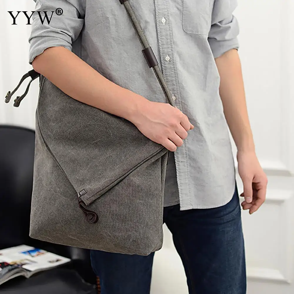 Unisex Solid Korean Men Shoulder Bags Women Female Big Capacity Canvas