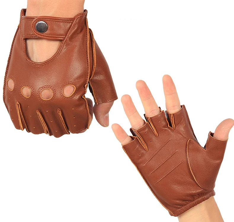 High Quality Man's Half Finger Gloves Breathable Non-Slip Fitness Leather Fingerless Gloves Black Camel Driving Gloves Male NAN7 mens snow gloves